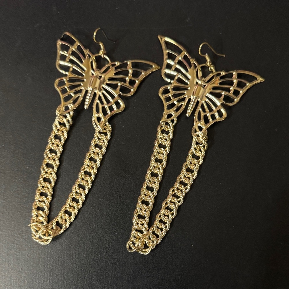 Gold Butterfly Chain Earrings